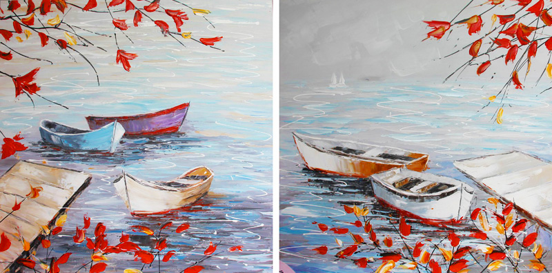 HA098 Wall décor art oil on canvas nautical boats set of 2